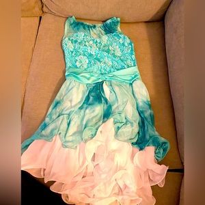 Dance/skating/baton dress, bright sparkly aqua, size Adult Medium